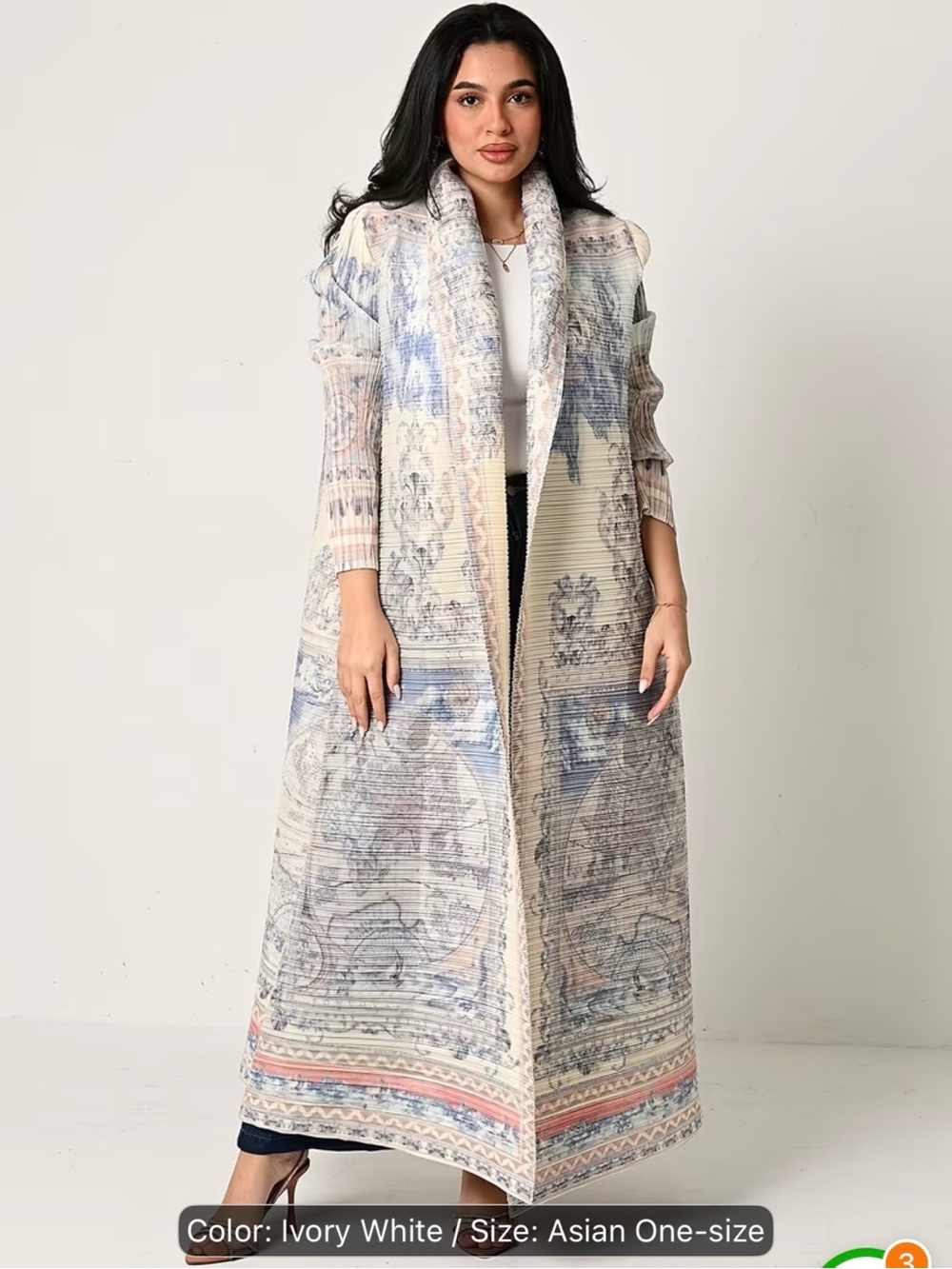 Bohemian Ivory & Pastel Printed Long Open Cardigan